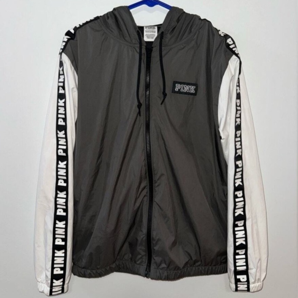 PINK Gray and White Hooded Jacket